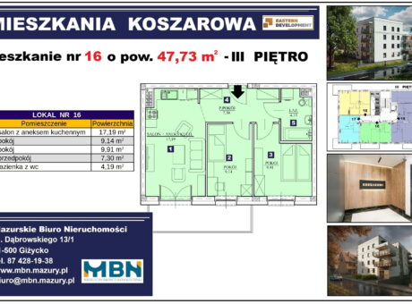 Mieszkanie nr 16 w Giżycku przy ul. Koszarowej